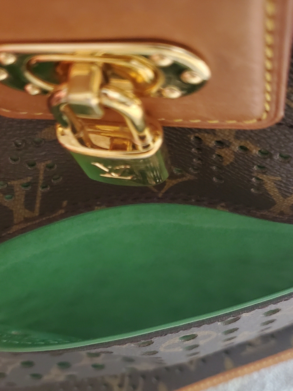 Louis Vuitton Brown & Green Perforated Monogram Shoulder Bag - Picture 9 of 12